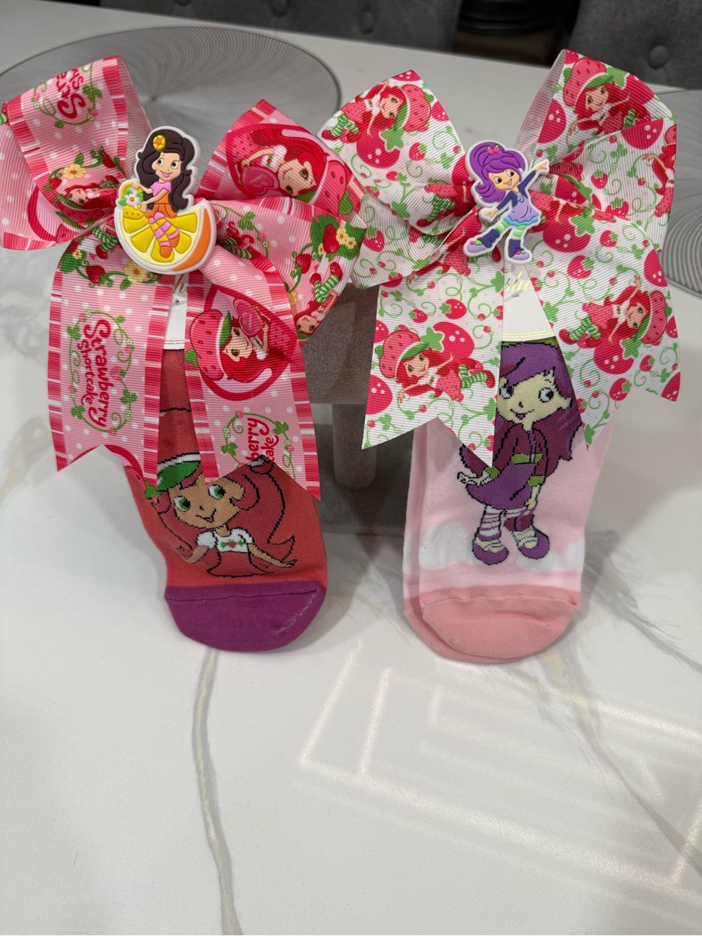 Strawberry Shortcake Themed Girls' Socks and Bow Clips 2 of each new